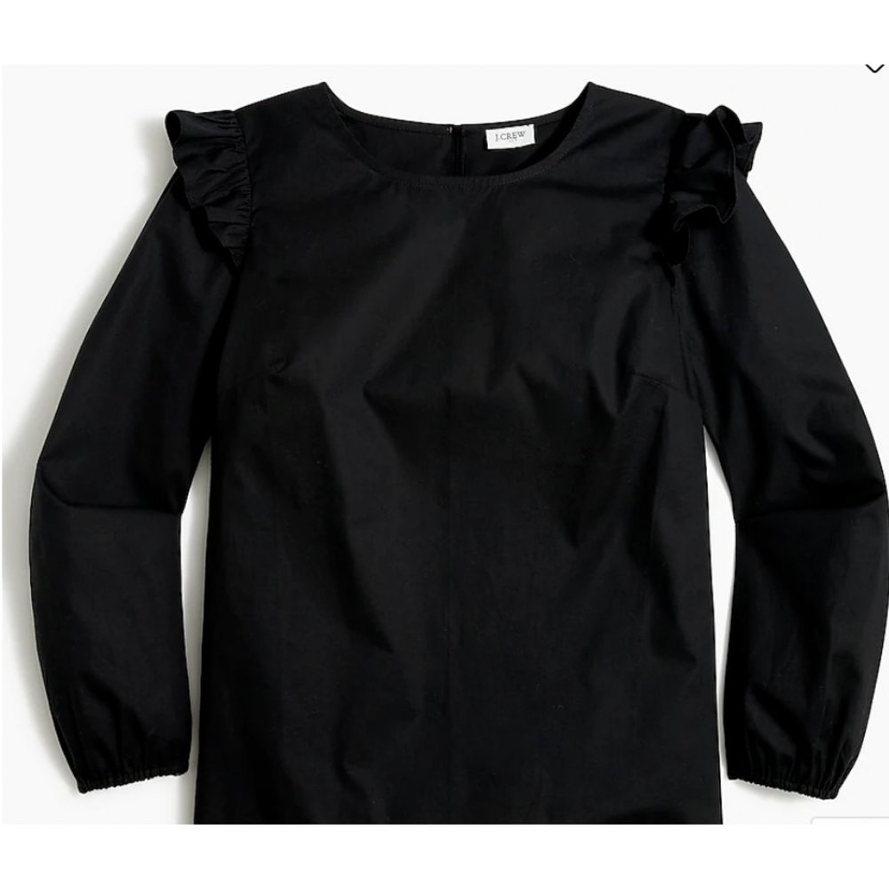 J.Crew Women's $70 Cotton Poplin Top with Ruffles Black Size L BD441